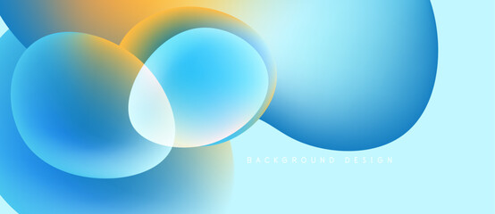 Abstract fluid shapes, vibrant blue, orange hues. Gradient background creates modern design, smooth transitions. Minimalist aesthetic.