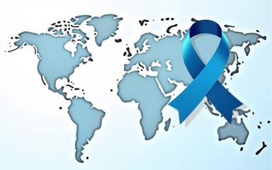 World diabetes day awareness poster banner background design with blue ribbon symbol on world map banner vector illustration. High quality