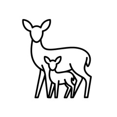 Fototapeta premium Line Art Illustration of a Doe and Fawn: Black Outline on White Background