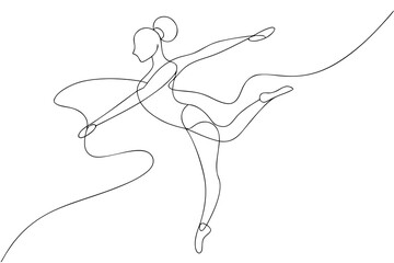 Elegant ballet dancer in motion illustrated with a graceful continuous line art style