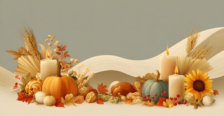 THANKSGIVING. Festive table. Turkey. Abstract 3D background. For designers, marketers. Popular image, illustration, object, holiday, family.