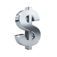 Silver dollar symbol with reflections on black dollar sign