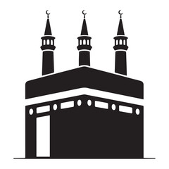 Islamic pilgrimage and religious symbols Kaaba mosque. Vector black silhouette. with white background
