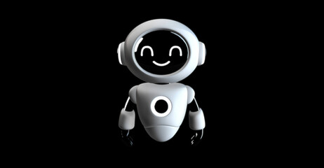 A friendly robot with a smiling face. This robot design is futuristic and represents technology and innovation