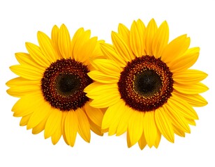 Fototapeta premium Two vibrant sunflowers against white