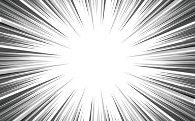 Obraz premium Black and white radial lines background in a comic book. Manga speed frame. Vector illustration.