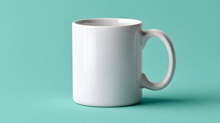 Fototapeta premium White Ceramic Mug on a Solid Teal Background with Minimalist Aesthetic