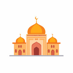 Islamic Mosque Architecture with Golden Domes and Crescent Moon Symbol