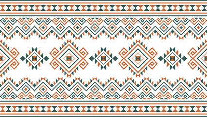 Orange and green native tribal pattern, geometric ethnic pattern, Native American fabric, Navajo, geometric, vector, colorful design, textile print.