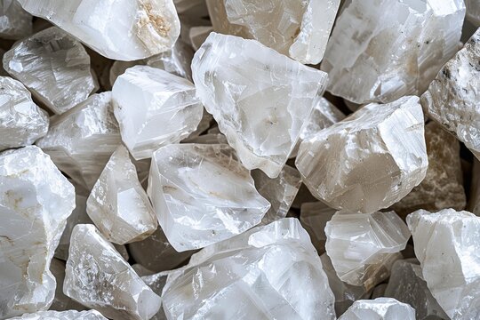 Close up view of petalite mineral specimens, showcasing their unique crystalline structure and forming an interesting textured background