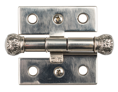 Close-Up of Finial Tips on Pewter Cabinet Hinge, Isolated PNG