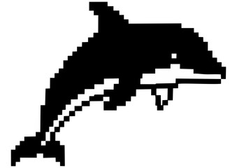 Fototapeta premium Cartoon dolphin character jumping joyfully out of the water on a white background with copy space 