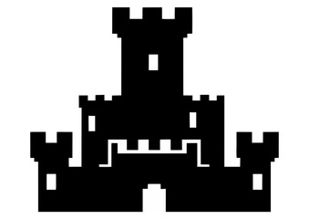 Obraz premium Stylized castle silhouette in dark blue, symbolizing history and fantasy