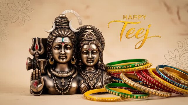 Intricate Teej celebration sculpture with vibrant bangles in motion