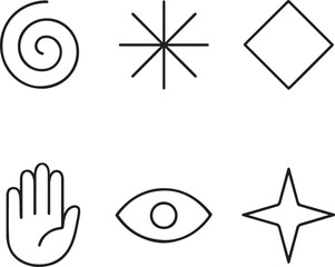 Obraz premium Six Abstract and Symbolic Icons on White Background