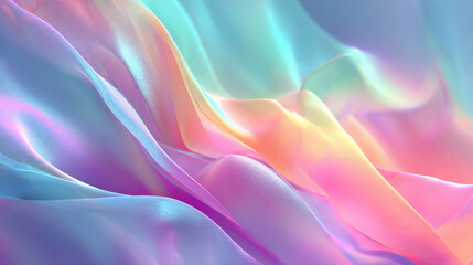 Dreamy abstract background with futuristic gradient. Soft holographic pastel waves flow with an iridescent blur, creating tranquil and ethereal texture for modern design