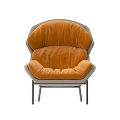 Modern Lounge Armchair, Metal Legs, Orange Upholstery, Front View 3D Render