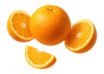 Fototapeta premium Whole orange fruit with halves and slices.