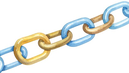 Obraz premium Watercolor Illustration of Interlocking Blue and Gold Chain Links