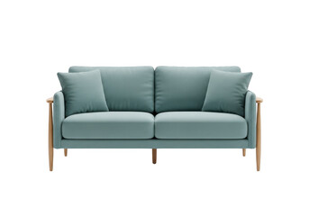 Modern teal two seater sofa isolated on transparent background