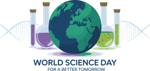 World Science Day for a Better Tomorrow Globe Beakers DNA on Transparent