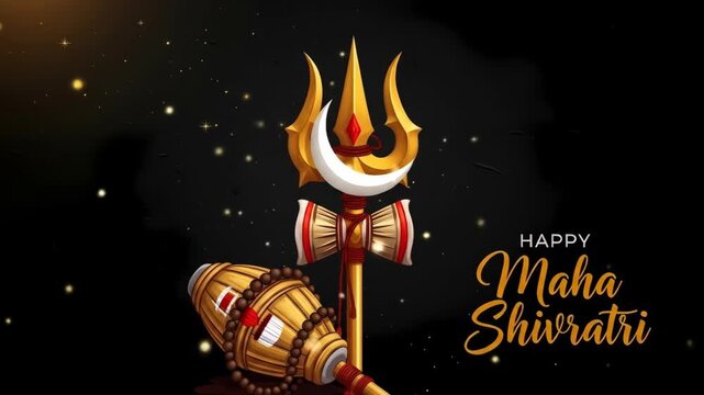 Radiant trishul with Damaru in festive glow unveiling mahashivratri celebration