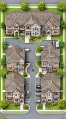 modular living blocks top-down view apartment complex aerial view illustration