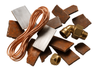 Collection of mixed metal scrap.