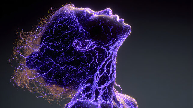Purple day, epilepsy awareness concept. A glowing purple neural network intricately overlaid on the silhouette of a human profile - Powered by Adobe