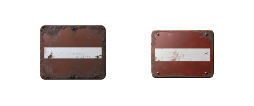 3d rusty no entry signs with weathered surfaces 