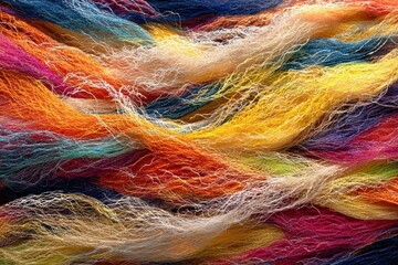 Obraz premium Vibrant Multicolored Yarn Strands Abstract Texture Background