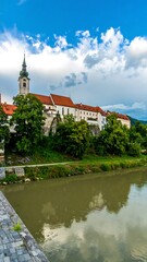 Naklejka premium European town beside river
