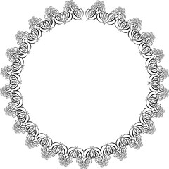Black round vintage  frame on transparent background. PNG, 300 DPI