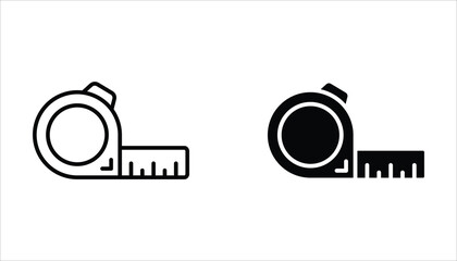 Measure tape line icon set. Rolled in outline and solid styles. Ideal for sewing, clothing, fashion design, DIY tools, and measurement-related graphics. vector illustration on white background