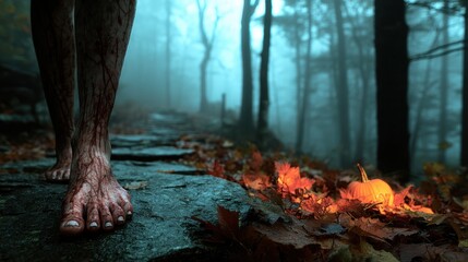 ハロウィンの夜に現れた不気味な存在が森林を漂う