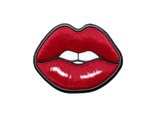 Red lips shaped embroidered patch badge