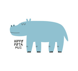 Cute hand drawn hippopotamus with lettering