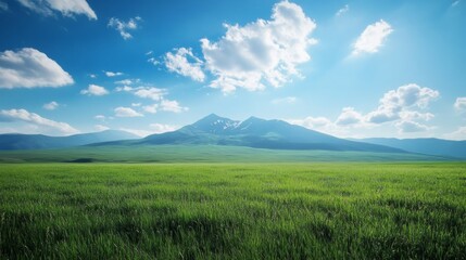 Obraz premium big mountain, green valley, light filtering through the mountains generative ai