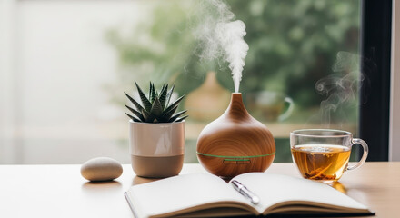 Well-being concept in minimalist design, self care, mindfulness, healthy lifestyle, inner peace, harmony, mental health, balance, relaxation, wellness and positive energy
