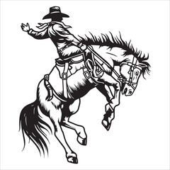 Rodeo Cowboy Riding a Bucking Horse Vector Illustration
