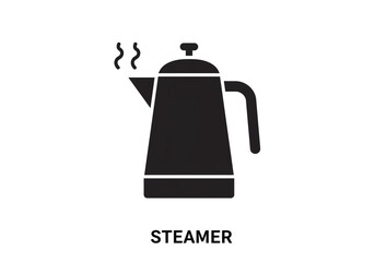 Obraz premium A black silhouette of a kettle with steam coming out of the spout on a white background simple icon