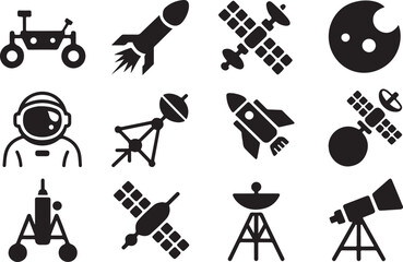 Space Exploration Icons Set Vector Illustration Astronaut Rocket Satellite Rover © NOOR