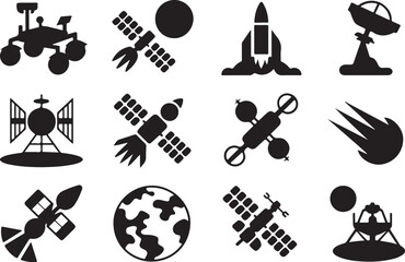Spacecraft Icons Set Vector Illustration Satellite Rocket Rover Lunar Module © NOOR