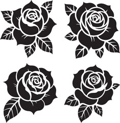Fototapeta premium Stylish rose icon set minimal floral symbols for web, UI, branding, fashion, tattoos; high-quality black silhouette design