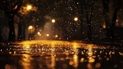 Naklejka premium Golden Rain Evening City Park Path