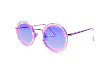 Retro round sunglasses with pink tinted lenses and thin metal frames on a black background