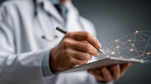 Health professional engages in digital data analysis while coordinating patient care at a medical facility