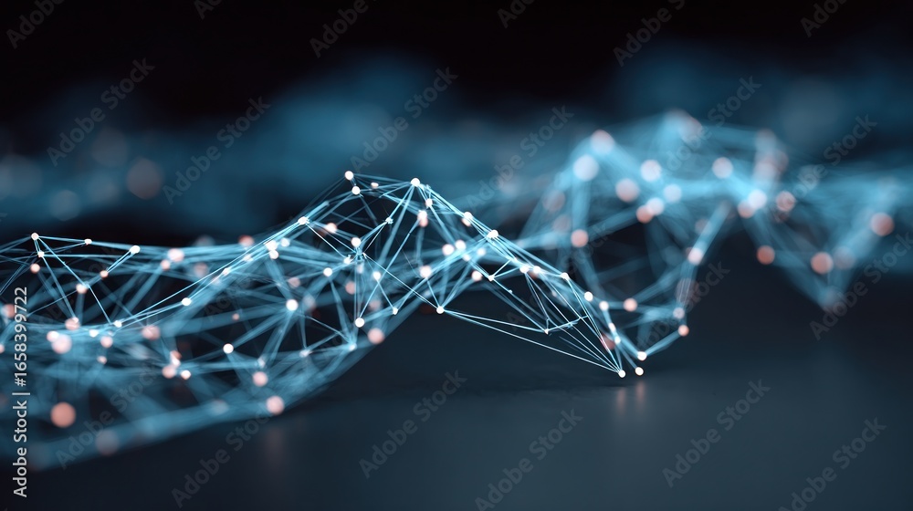 Wall mural abstract network of glowing points and lines