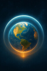 Earth with glowing light and protective shield in space represents global events and international days in September