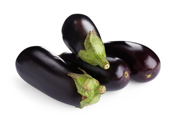 Fresh raw ripe eggplants isolated on white